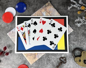 Poker Full House Card, Handmade Gambler Gift with Recycled Envelope