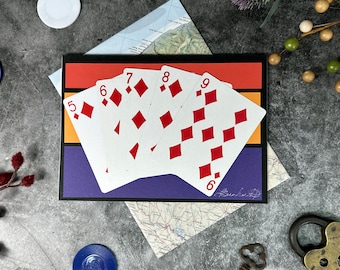 Handmade Straight Flush Poker Card, Lucky Gambler Gift, Recycled Map Envelope