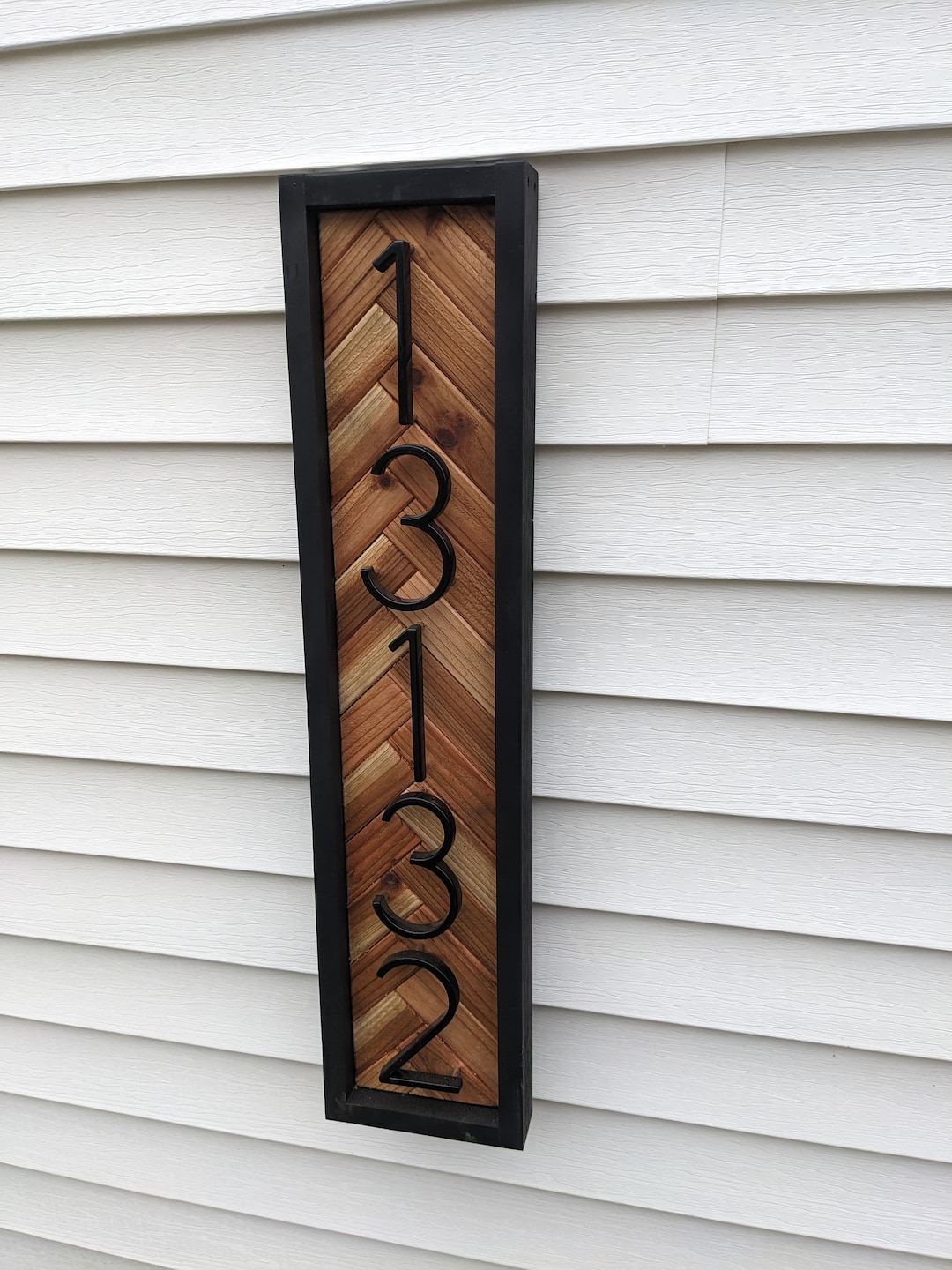 Modern Vertical Herringbone Address Sign Etsy