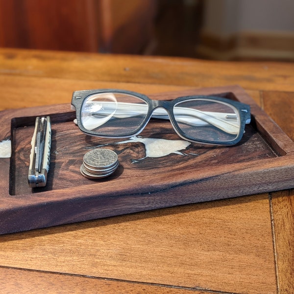 Modern Live Edge Reclaimed Walnut Catchall Tray, Valet Tray, EDC Tray, Desk Organizer Tray