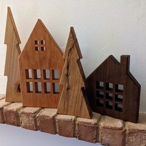 Individual Hardwood Minimalist Village , Modern Farmhouse Decor, Rustic Decor, Wooden Houses and Trees