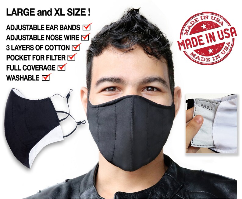 Size Large Extra Large XL Unisex Face Mask 3 Layers Plus One Etsy
