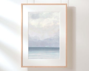 Printable Watercolor Landscape / Wall Art Ocean / Soft Blues Office Wall Art / Modern Abstract Watercolor Neutral Colors / Instant Download