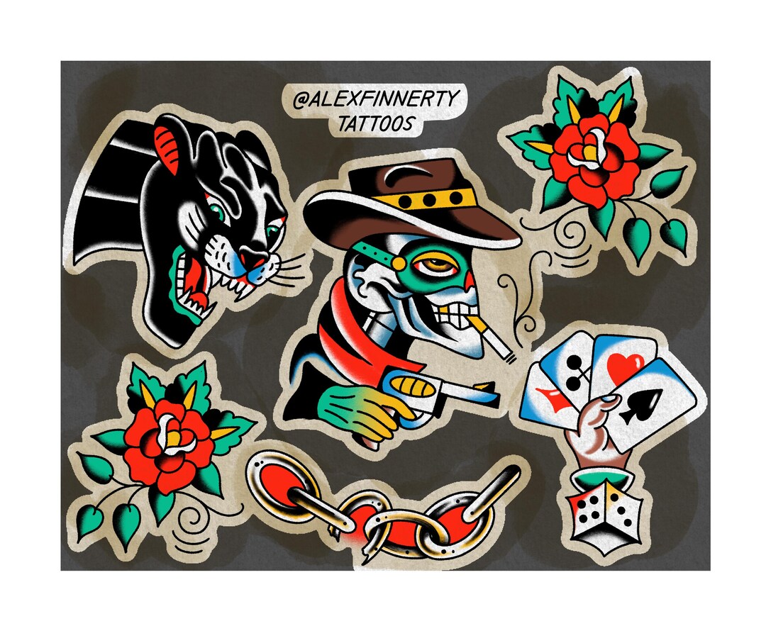 American Traditional Tattoo Flash Print - Etsy