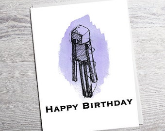 Carte d’anniversaire Enderman | Fournitures d’anniversaire à thème de la mine | Téléchargement et impression numériques instantanés