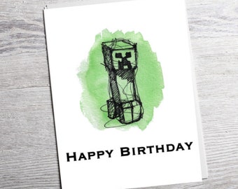 Carte d’anniversaire Creeper | Fournitures d’anniversaire sur le thème de la mine | Téléchargement et impression numériques instantanés
