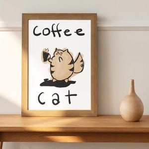 Coffee Cat Art Print, Funny Cat Print Wall Art, Cat Poster, Cute Cat Print, Line Art, Printable Wall Art, Digital Download, Coffee wall art