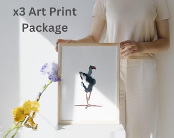 Set of 3 Pukeko Art Prints New Zealand | All Proceeds go to Waipu Animal Sanctuary | Zealand Wall Art Bird | New Zealand Gift Set A