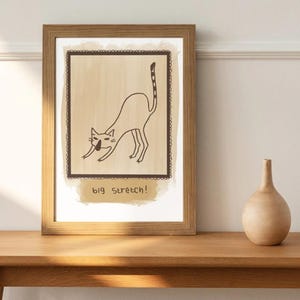 Cat Stretching Art Print, Funny Cat Print Wall Art, Cat Poster, Cute Cat Print, Line Art, Printable Wall Art, Digital Download, yoga art