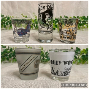 Vintage California Souvenir Shot Glasses- San Francisco, San Diego, Palm Springs, Hollywood