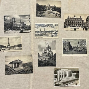Vintage B&W Postal Destinos turísticos en París, Notre-Dame, Basillique du Sacró-Coeur de Montmartre, Eglise de la Madeleine, L'Opéra