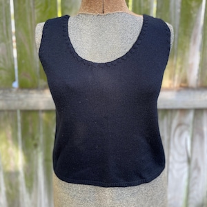 Vintage San Remo Petites By Laura Knits Black Sleeveless Top Sz Small