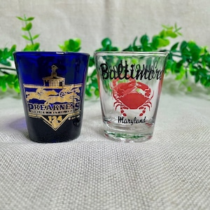 Vintage Maryland, 1999 Preakness, Baltimore, Crab Souvenir Travel Shot Glasses