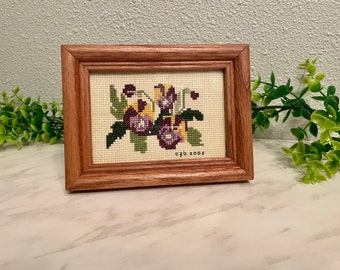 Bright Colorful Flower Bouquet Embroidery Hand-stitched Framed Wall Art
