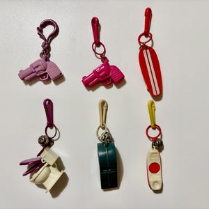 Vintage 80’s Retro Plastic Charms Red Skateboard, Toilet, Whistle, Handset Phone