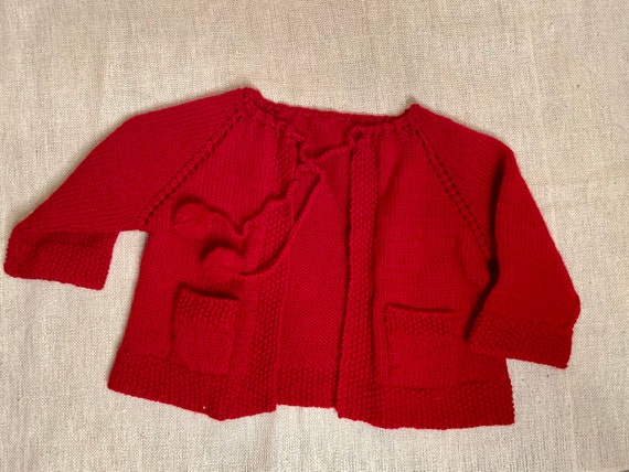 Vintage Handmade Red Knitted Unisex Baby/ Toddler… - image 3