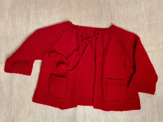 Vintage Handmade Red Knitted Unisex Baby/ Toddler… - image 2