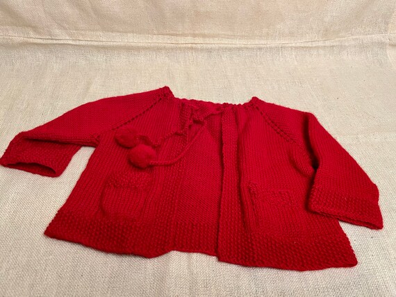 Vintage Handmade Red Knitted Unisex Baby/ Toddler… - image 5