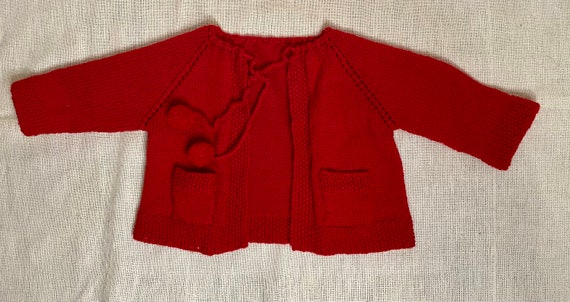 Vintage Handmade Red Knitted Unisex Baby/ Toddler… - image 9