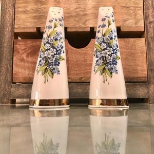 Vintage Royal Stuart Fine Bone China Forget- Me-Not Floral Salt and Pepper Shaker Set