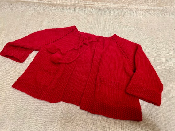 Vintage Handmade Red Knitted Unisex Baby/ Toddler… - image 4
