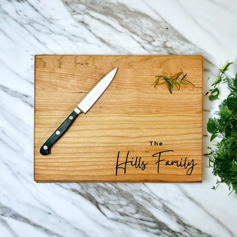 Personalized engraved cherry wood cutting board