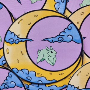 Hand Cut Jade Rabbit, Moon Rabbit, Matte Vinyl Stickers Laptop Decals