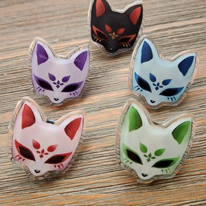 Kitsune Head Clear Acrylic Epoxy Pins | 5 Colors to Choose From