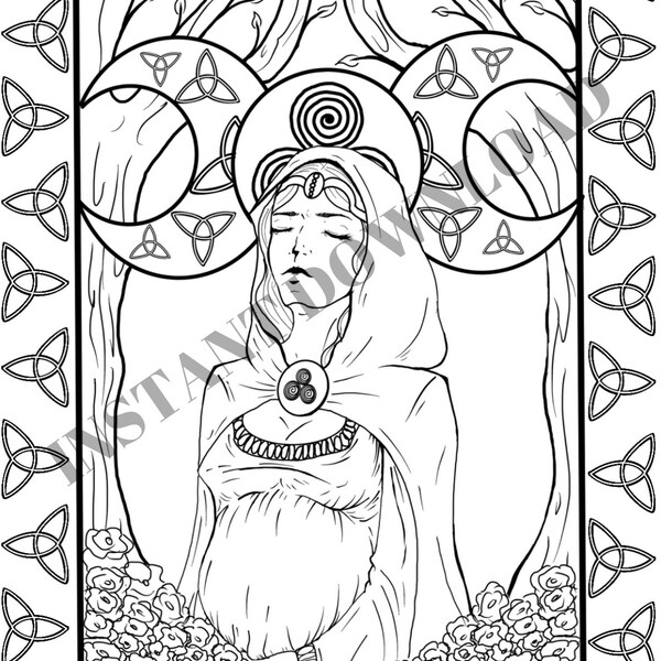 Danu Celtic Irish Goddess Single Coloring Page Instant JPEG/PDF Download