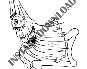 Kasa Obake Yokai Single Printable Coloring Page PDF/JPEG Japanese Folklore