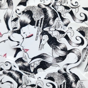 Hand Cut Futakuchi-Onna Head Vinyl Matte Sticker