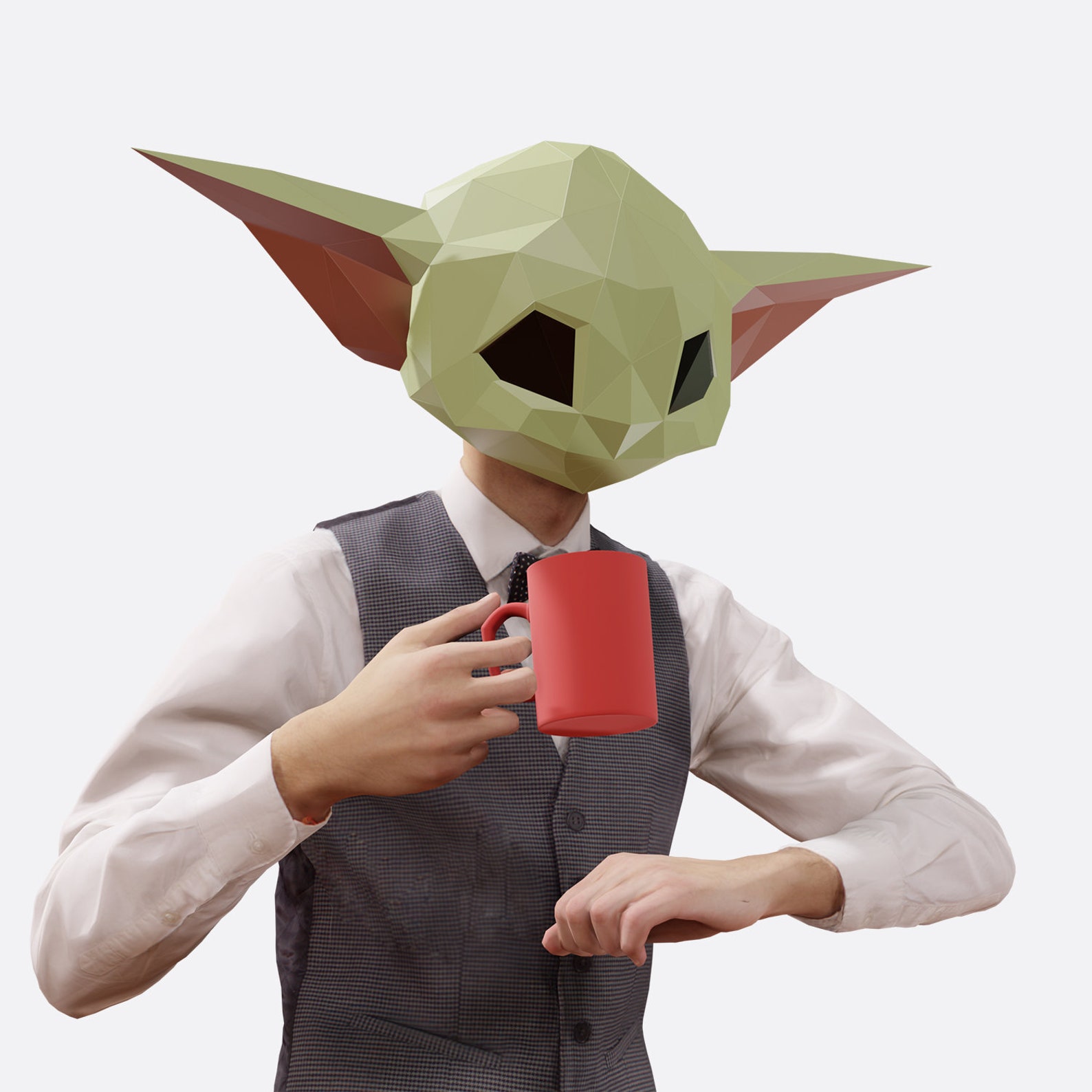 Baby Yoda Mask, Paper Craft Template, Halloween Mask, Low Poly Yod ...