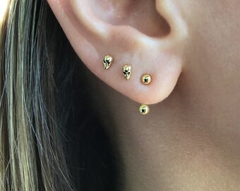 ball sphere ear jackets gift for her minimalist design 3 balls edgy boho double side earrings Jacket earrings front and back earrings