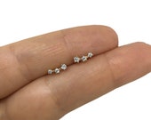 Sterling Silver Ear climber, Cluster earrings, Ear crawler, climbing earrings, gold earrings, dainty earrings, tiny studs, cartilage studs