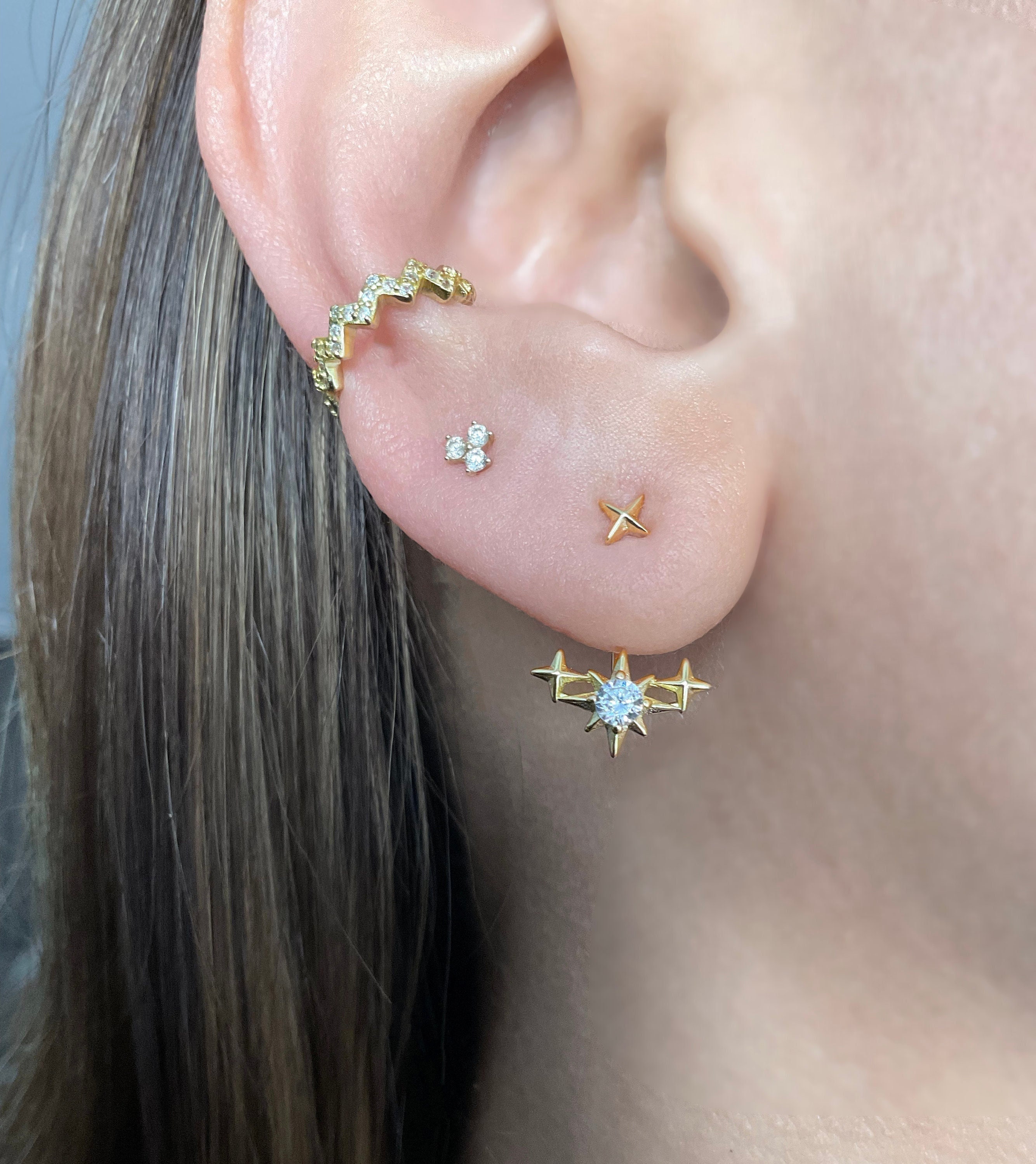 Gold Ear Jacket Earrings, Minimalist Gold Baguette Earrings – AMYO Jewelry