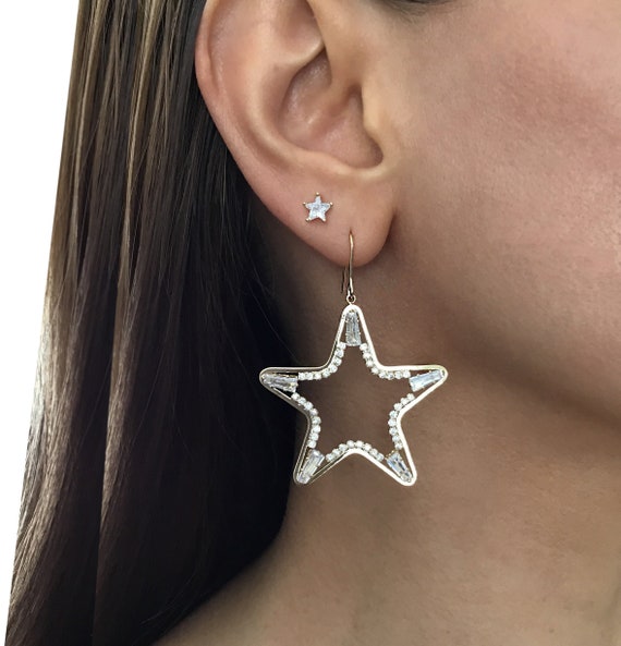 Star Earrings Large Star Earrings Dangling Earrings Long