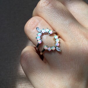 Curved White Opal Ring Opal Stackable Ring White Opal Ring | Etsy
