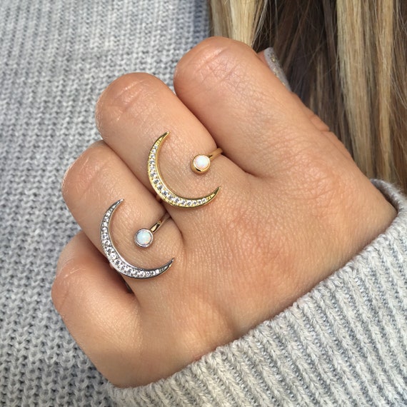 Opal crescent clearance moon ring