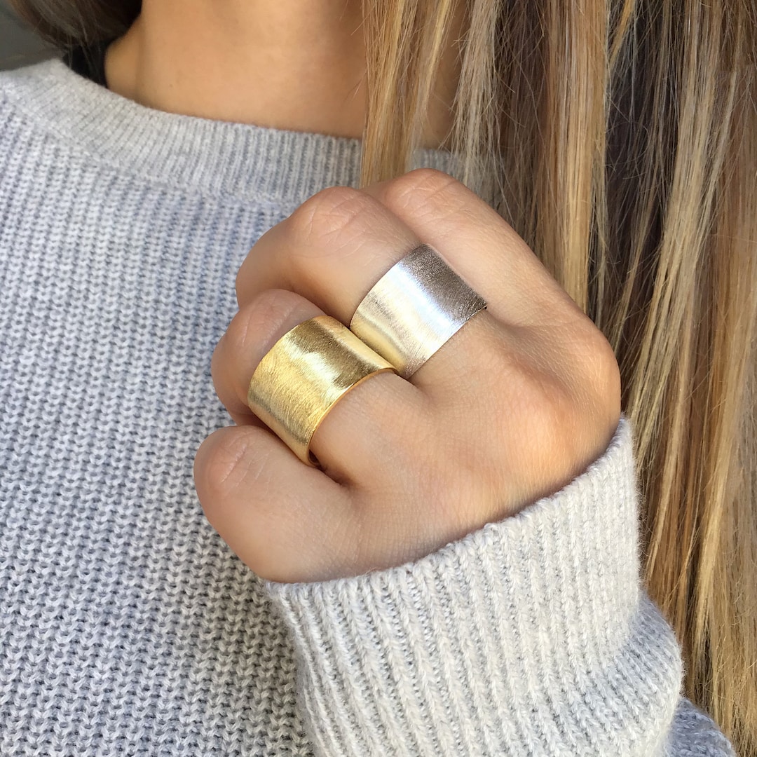 Adjustable Wide Silver Ring Size T 1/2 Fantasy Design Ring 