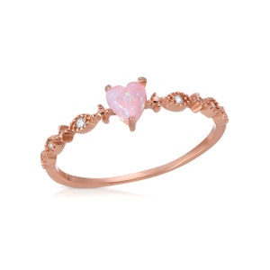 Pink Opal Heart  ring, White Opal ring, Dainty Opal ring, Gold dainty ring, stackable ring, engagement ring, promise ring,Heart ring