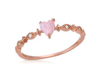 Dudee Women PRing cess Pink Heart White Opal engagement Rings Dudee Women PRing cess Pink Heart White Opal engagement Rings
