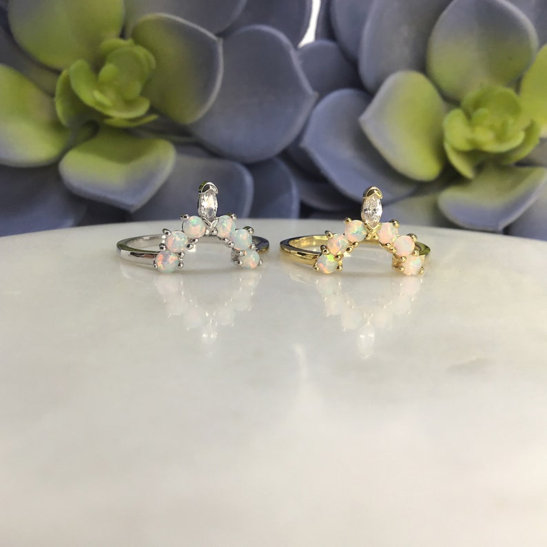 Curved White Opal ring Opal stackable ring White Opal ring | Etsy