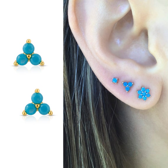 Turquoise Stud Earrings 925 Sterling Silver Round 3.75mm or 6mm Round, USA  | eBay