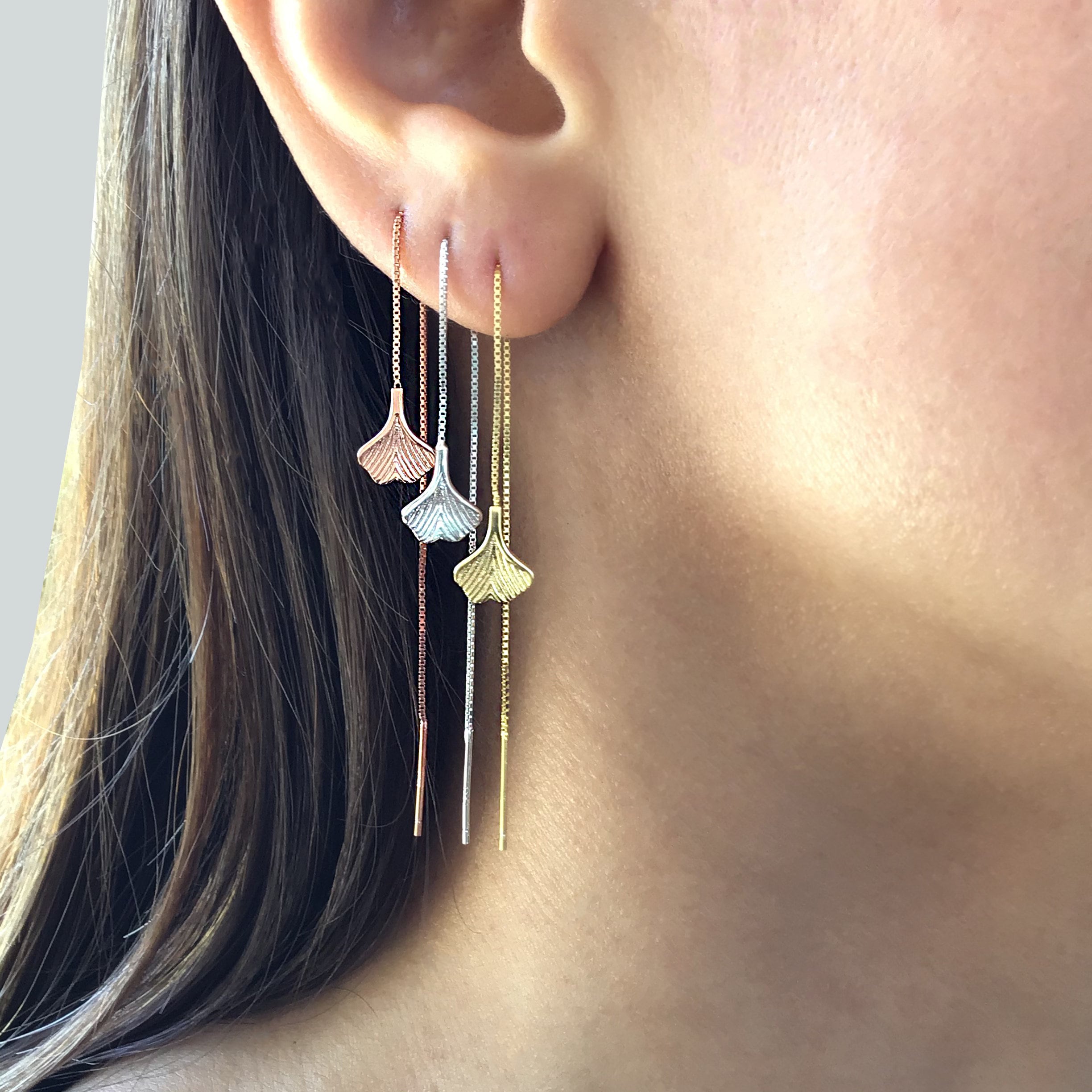 Sterling Silver Ginkgo Threader earrings ear threader Etsy