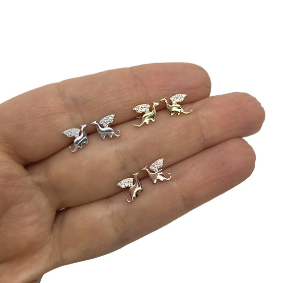 Sterling Silver Dragon Studs CZ Studs tiny Studs dragon Earrings