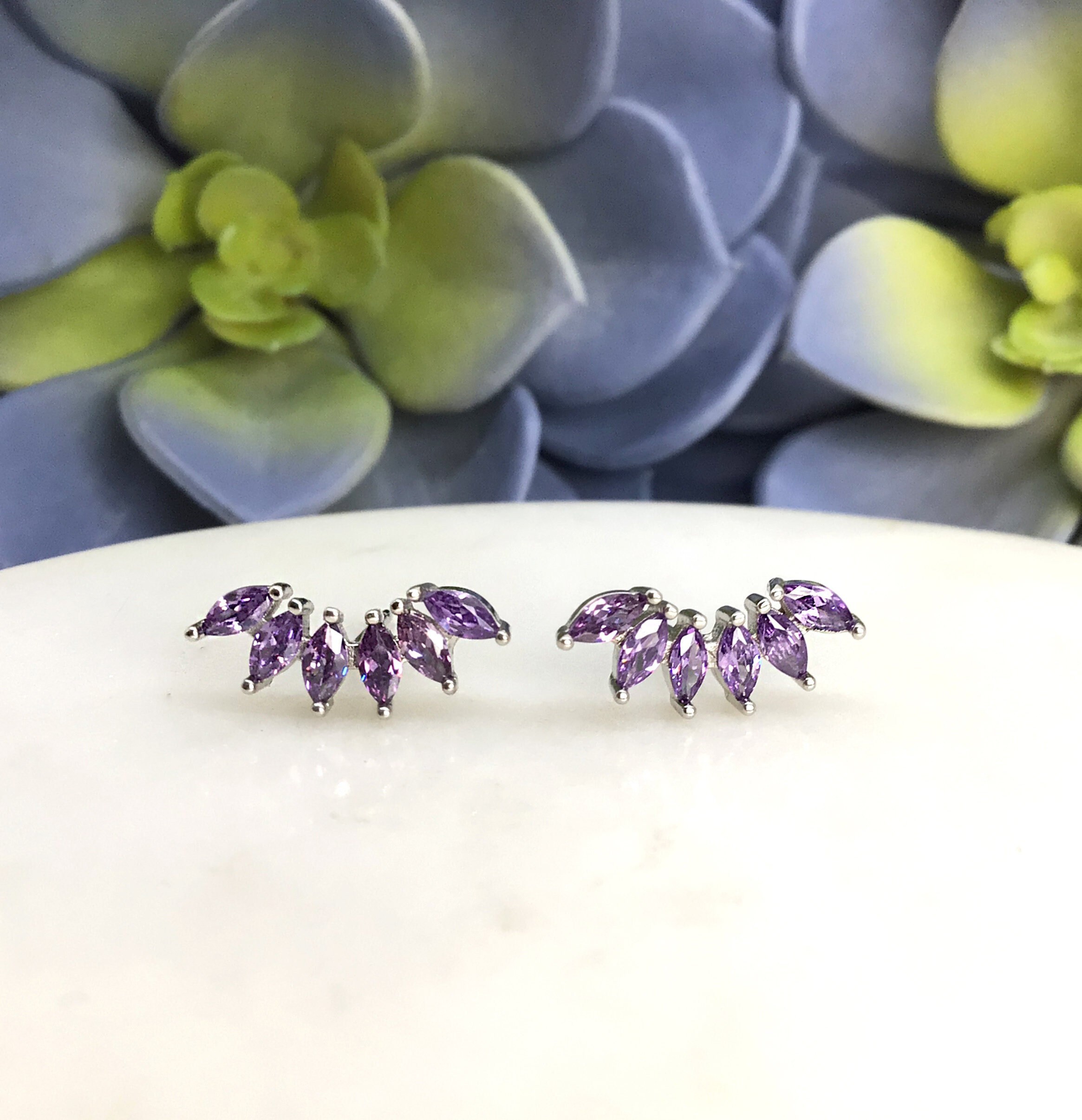 Crystal Purple Double Teardrop Clip On Evening Earrings – SPARKLE ARMAND