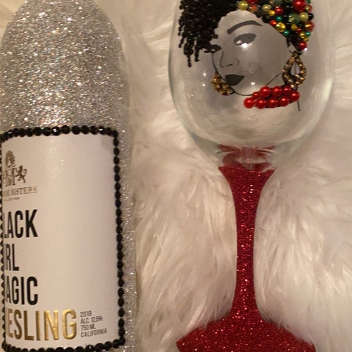 Red Wine Glass Black Girl Wine Glass Glitter Wine Glass Etsy