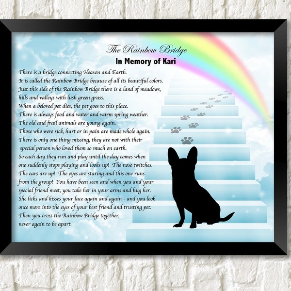 Your Dog's Breed Pet Memorial Poem RAINBOW BRIDGE Dog's Stairway to Heaven Personalized Art Print Gift UNFRAMED