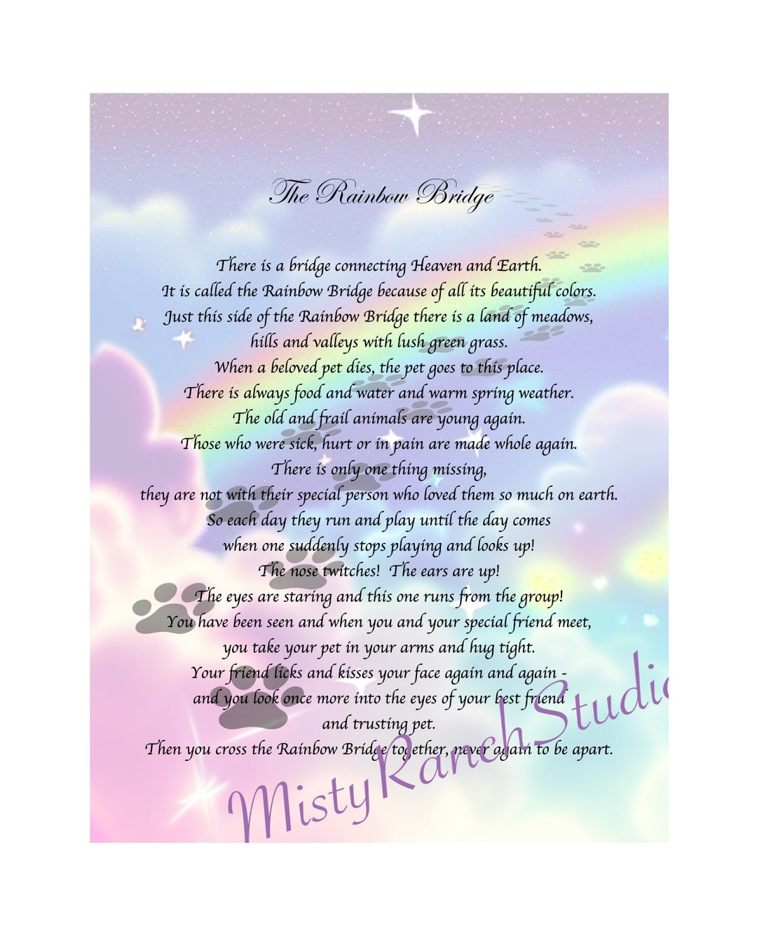 DIGITAL Printable quot rainbow Bridge Poem quot DOG CAT Pet Memorial Poem