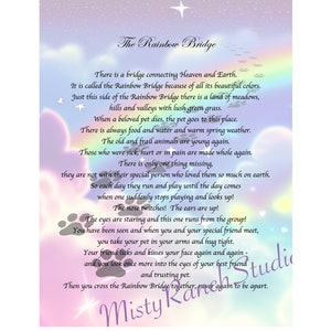 DIGITAL imprimible "Rainbow Bridge Poem" PERRO, GATO, Mascota, Poema conmemorativo, Sublimación, Diseño digital, 300DPI, Png Jpeg, Descarga instantánea, Regalo